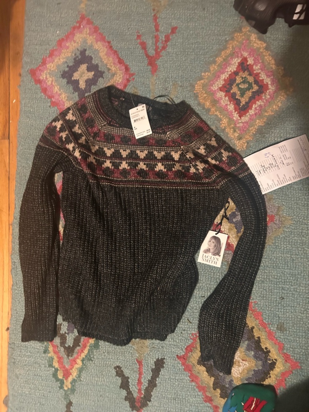 Jaclyn Smith Nordstrom’s rack nwt Women's Charcoal Yoke Sweater